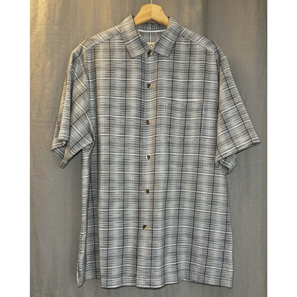 Tommy Bahama Men's Grey print GARCIA Camp Shirt, size Medium Silk/ cotton